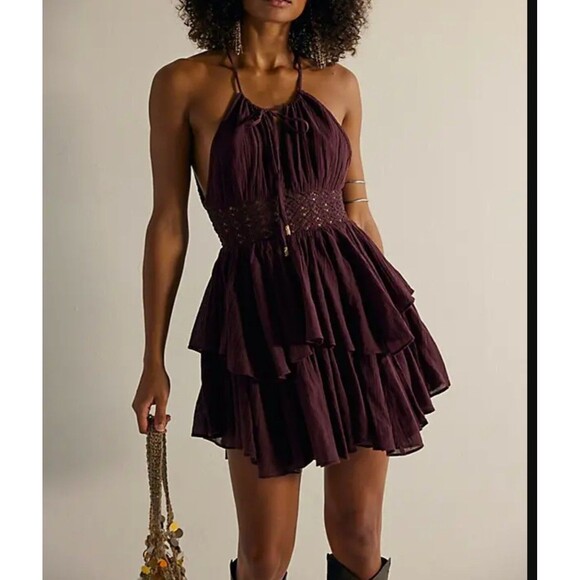 Free People Dresses & Skirts - Free People Free-Est Whispering Waves Mini Dress Smocked Lace XS NWT 286326